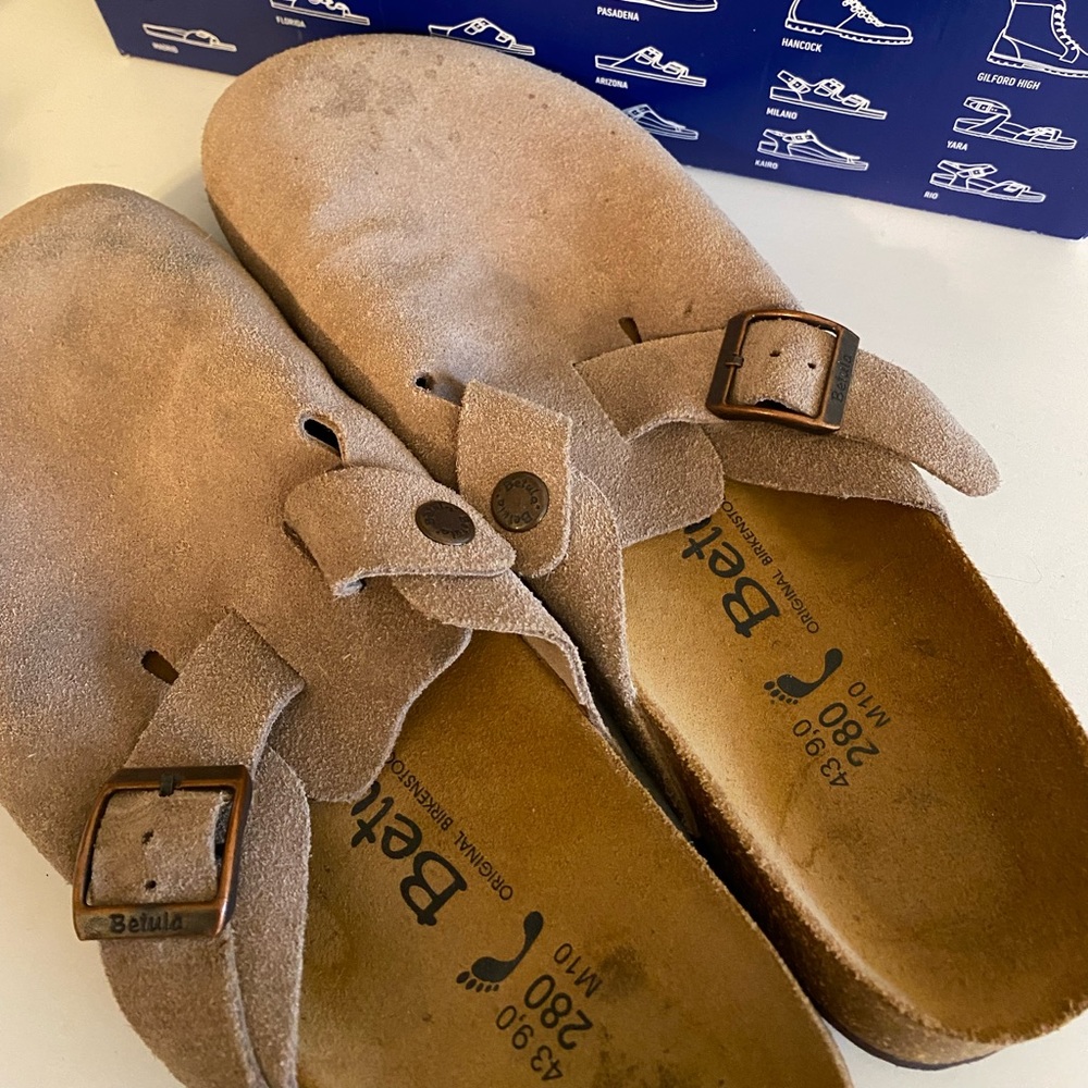 Tan Birkenstock Betula Clogs, size M10.
